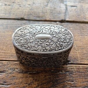 Intricately Designed Vintage Silver Plated  Oval Trinket Box